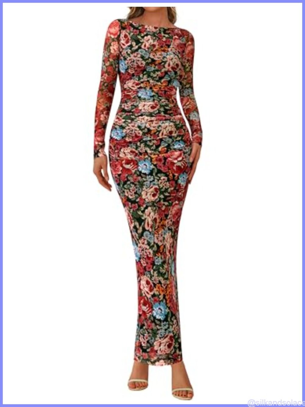 Women's Formal Maxi Bodycon Dress Long Sleeve Ruched Party Gown